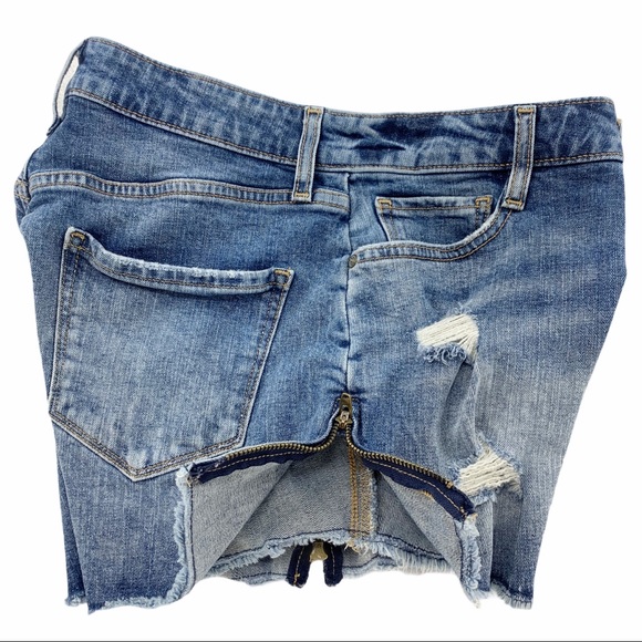 High Rise Zipper Sides Distressed Denim Stretch Blue Jean Shorts by Arizona - Picture 7 of 11